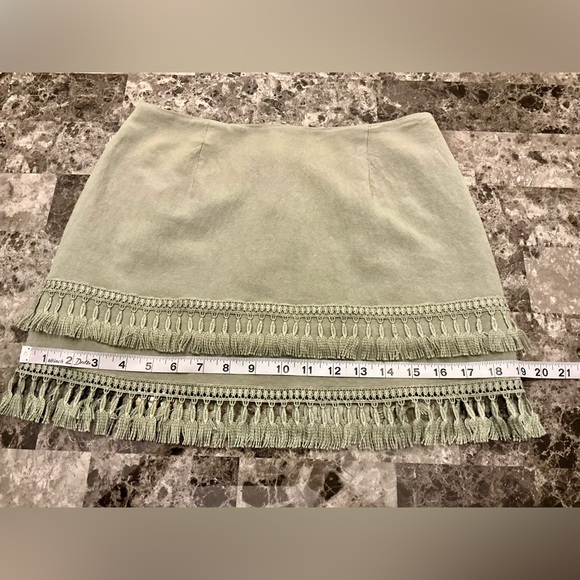 Lulus Sekera Sage Green Tassel Trim Fitted Mini Skirt Womans/Junior Size Small - Picture 9 of 16